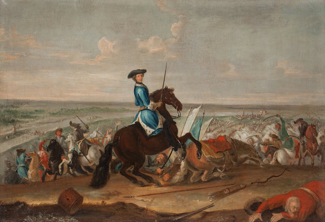 Le roi Charles XII (Carl de Suede) (1682-1718) w bitwie pod Narwą autorstwa David von Krafft