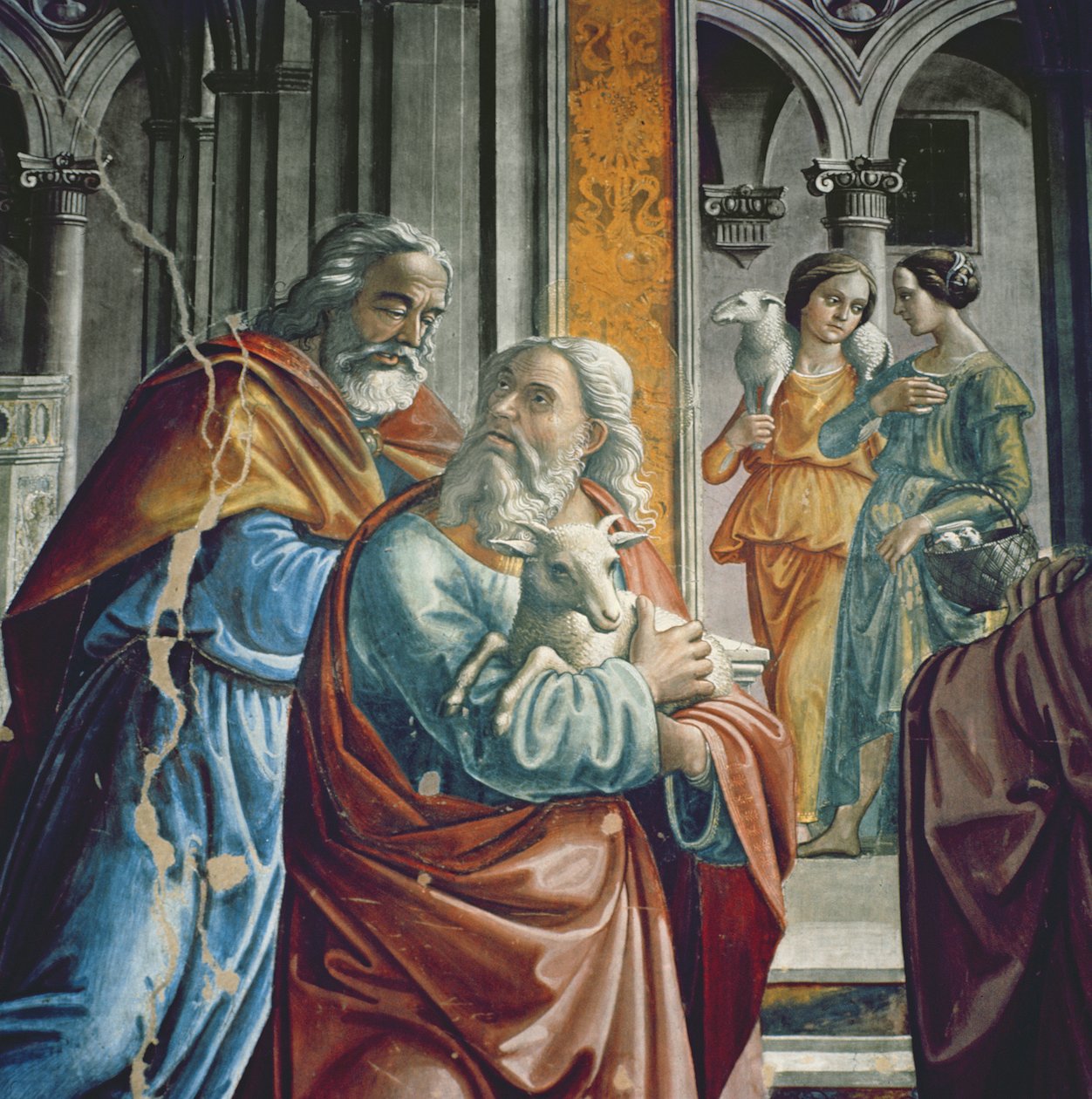 Wypędzenie Joachima ze świątyni, fragment, 1485-90 autorstwa Domenico Ghirlandaio