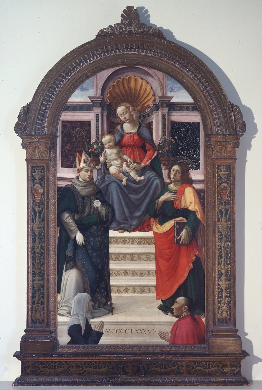 Madonna z Dzieciątkiem ze św. Ludwikiem z Tuluzy, Janem Ewangelistą i darczyńcami autorstwa Davide Ghirlandaio
