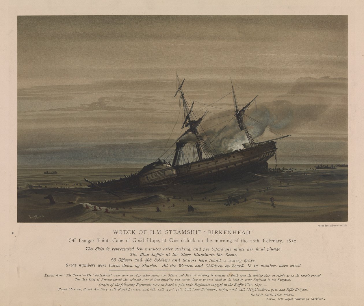 Wrak statku parowego H.M. "Birkenhead", 26 lutego 1852 r. autorstwa Day & Son