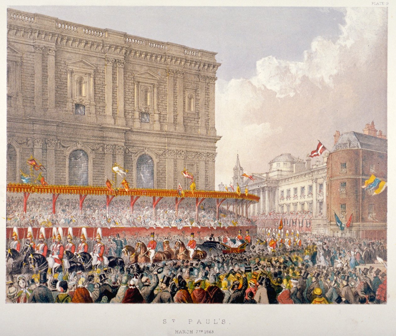 Królewska procesja przechodząca przez wschodni kraniec katedry św. Pawła, City of London, 1863 autorstwa Day and Son