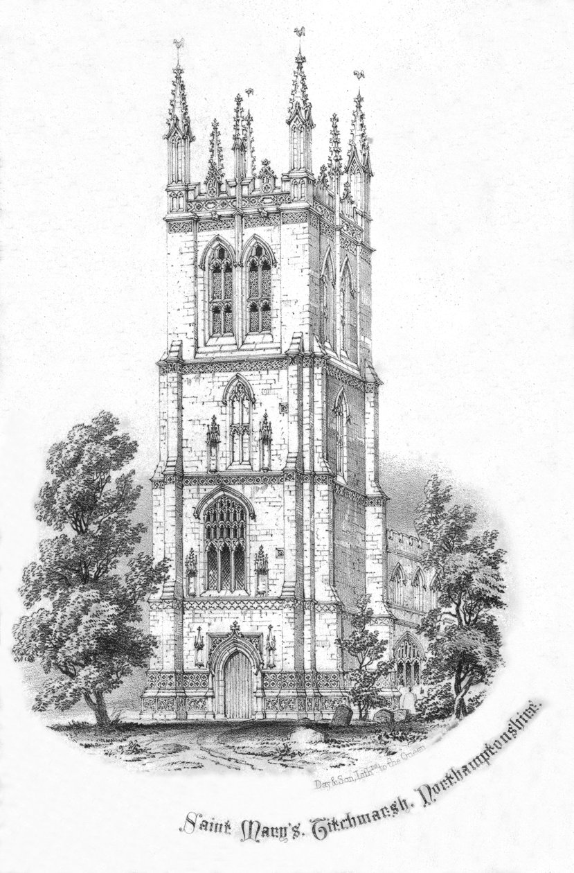 Saint Marys, Titchmarsh. Northamptonshire, ok. 1850 r. autorstwa Day and Son