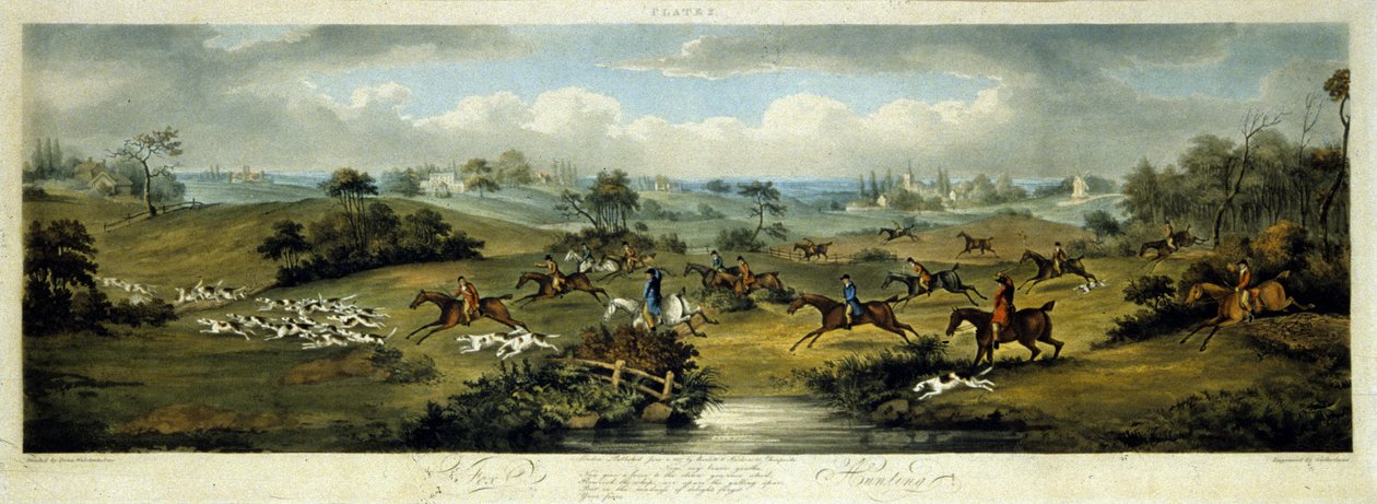 Polowanie na lisy, tablica 2, ryt Thomas Sutherland (1785-1838) 1817 (kolor lito) autorstwa Dean Snr. (after) Wolstenholme