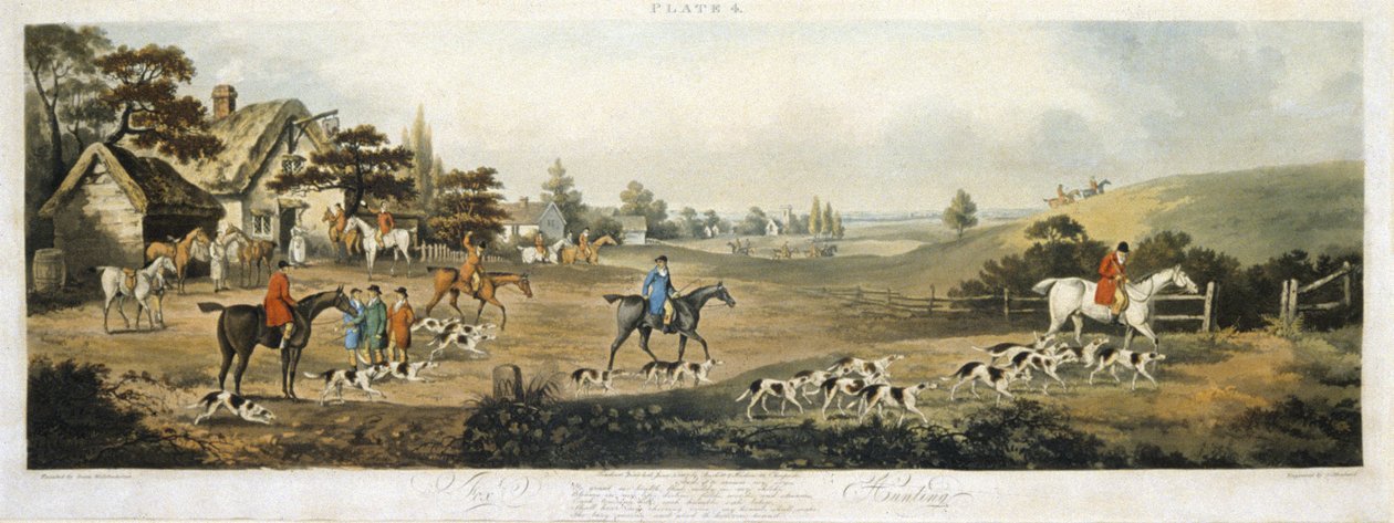 Polowanie na lisy, tablica 4, ryt Thomas Sutherland (1785-1838) 1817 (kolor lito) autorstwa Dean Snr. (after) Wolstenholme