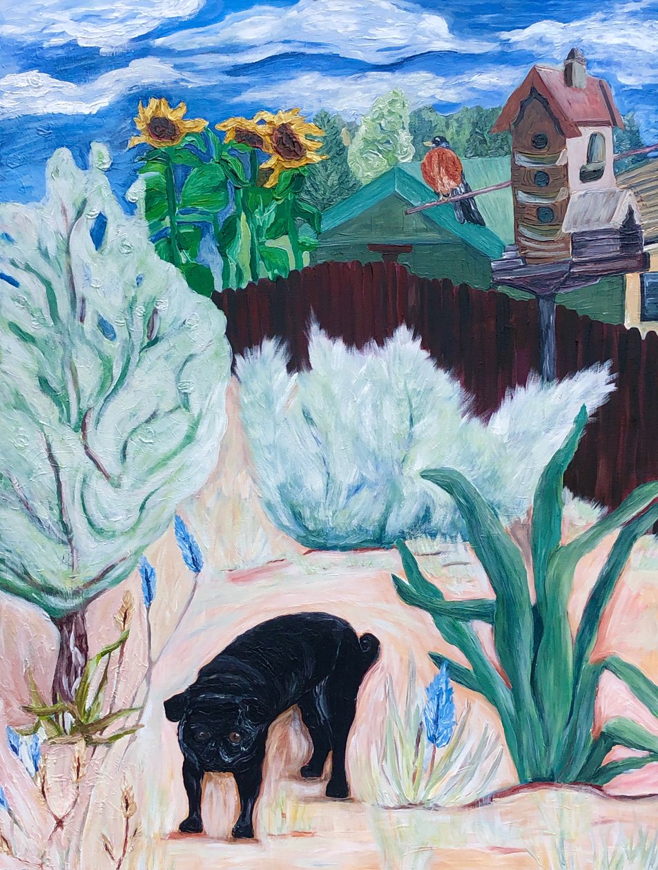 Backyard Pug, 2016 (akryl na płótnie) autorstwa Deborah Eve Alastra