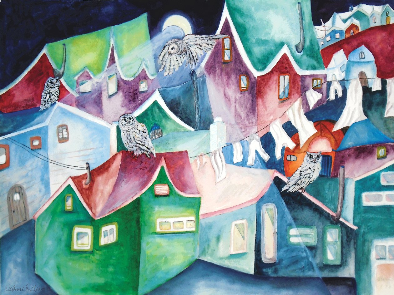 Nocne sowy, 2015 (akwarela) autorstwa Deborah Eve Alastra