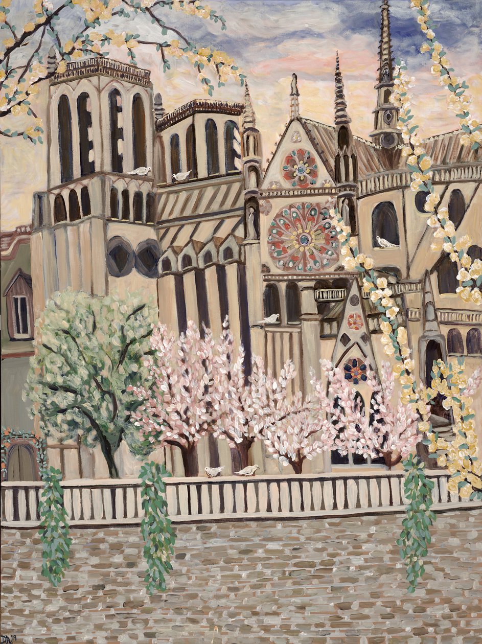 Notre Dame Doves, 2018 (akryl na płótnie) autorstwa Deborah Eve Alastra