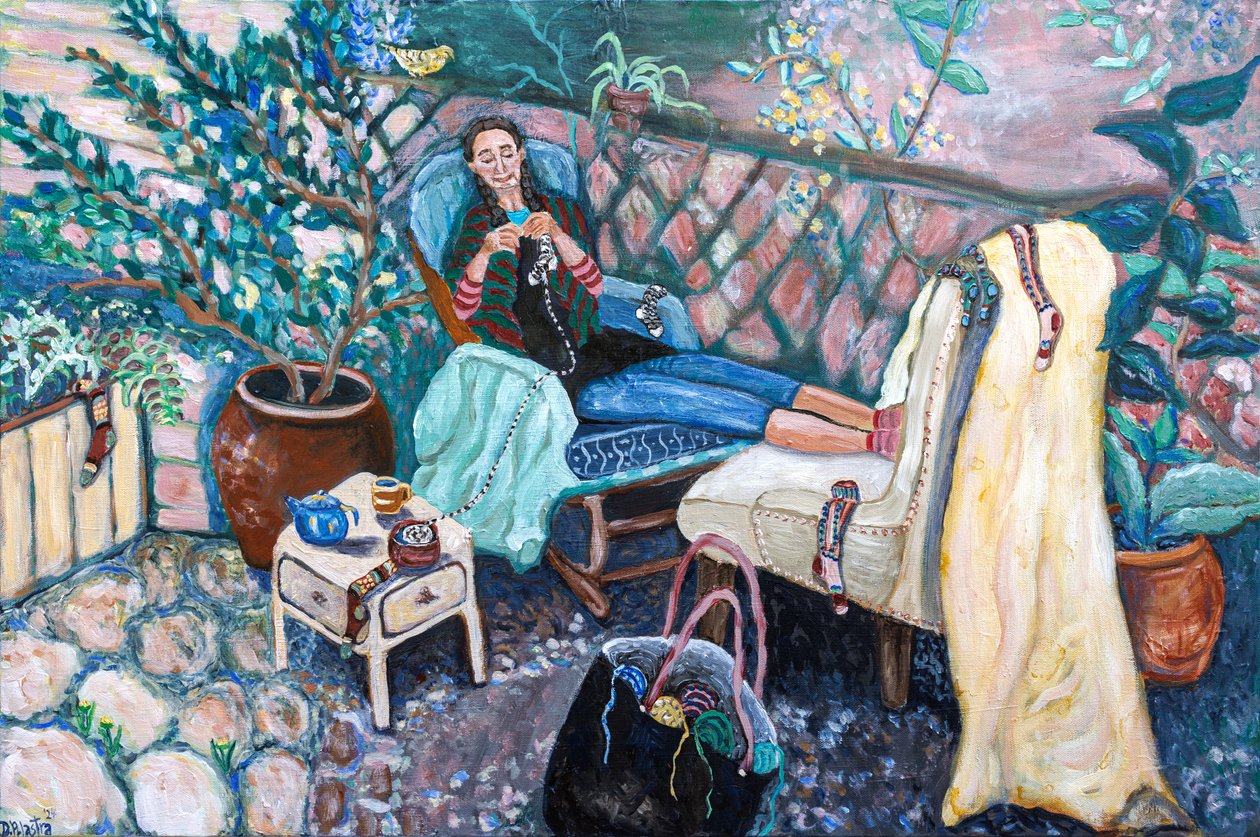 The Sock Maker, 2024 (akryl na płótnie) autorstwa Deborah Eve Alastra