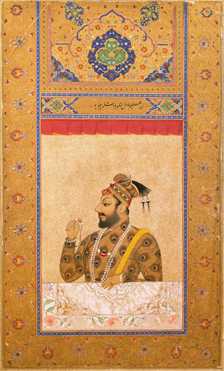 Portret sułtana Ali Adila Szacha II, Szacha Bijapuru, miniatura indyjska, Bijapur, ok. 1660 (wc na papierze) autorstwa Deccani School