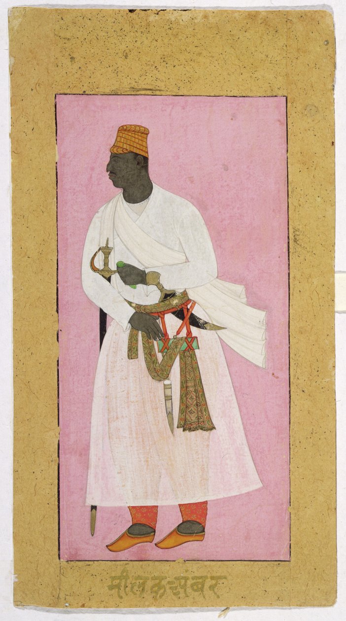 50.14/8 Portret Malika Ambara, zapisany w Dewanagari, „Malik Ambar”, Ahmednagar autorstwa Deccani School