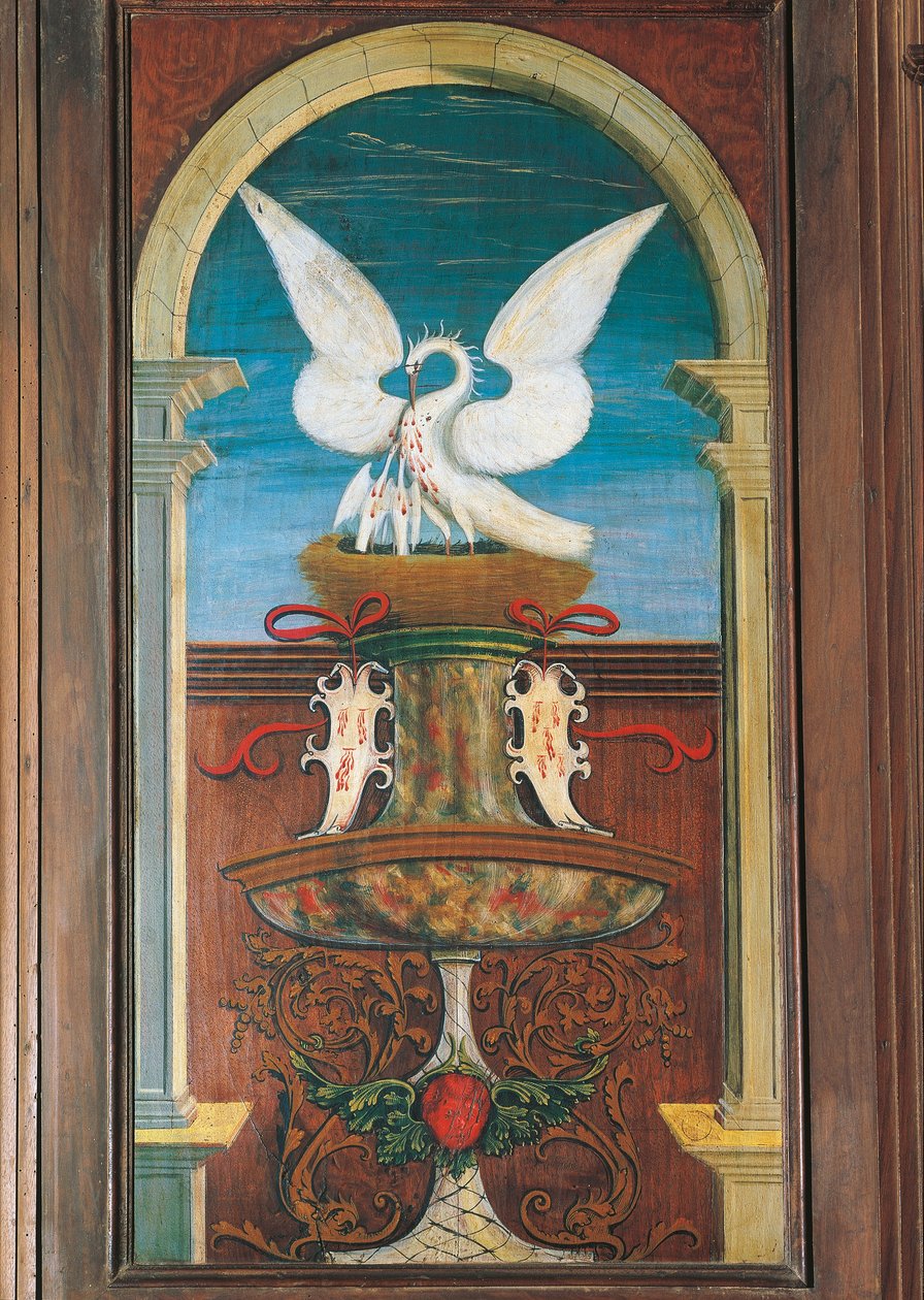 Fontanna namalowana przez Defendente Ferrari (1480 lub 1485-1540), na tylnej części XVI-wiecznego chóru, kościół św. Hieronima, Biella. Włochy autorstwa Defendente Ferrari