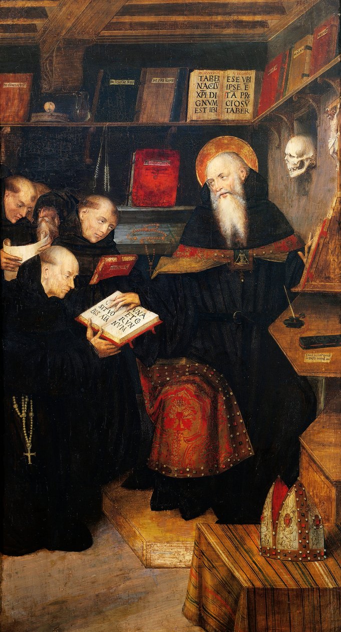 Św. Augustyn nauczający pustelników, Defendente Ferrari (działający od ok. 1500-1535), panel autorstwa Defendente Ferrari