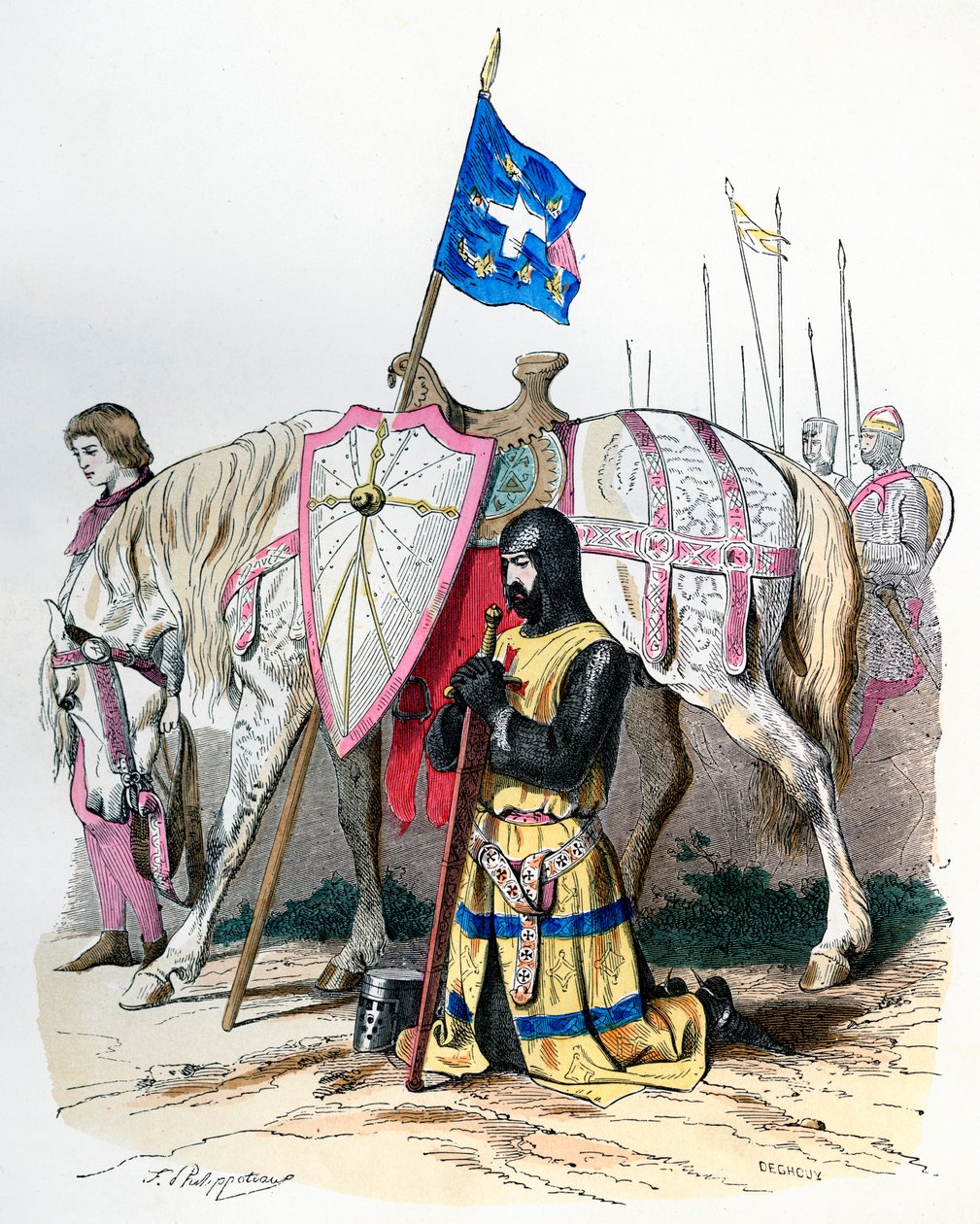 Rycerz odmawiający modlitwę przed wyjazdem na drugą krucjatę, 1146 1882-1884. autorstwa Deghouy
