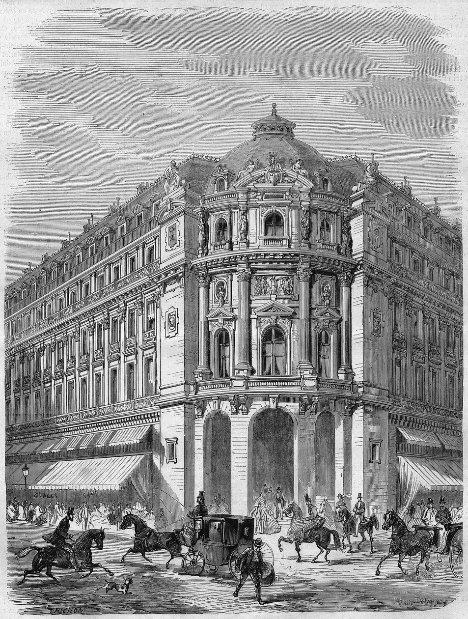 Projekt elewacji nowego teatru wodewilu na rogu Boulevard des Capucines i Rue de la Chaussée-d