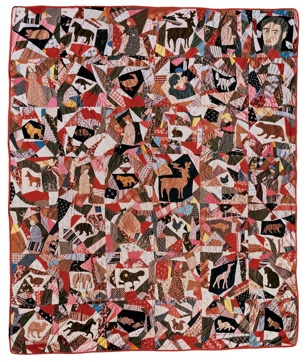 Applique and Pieced Crazy Quilt z Abrahamem Lincolnem i zwierzętami, 1870-1880 (bawełniana aplikacja) autorstwa Delphia Noice Haskins
