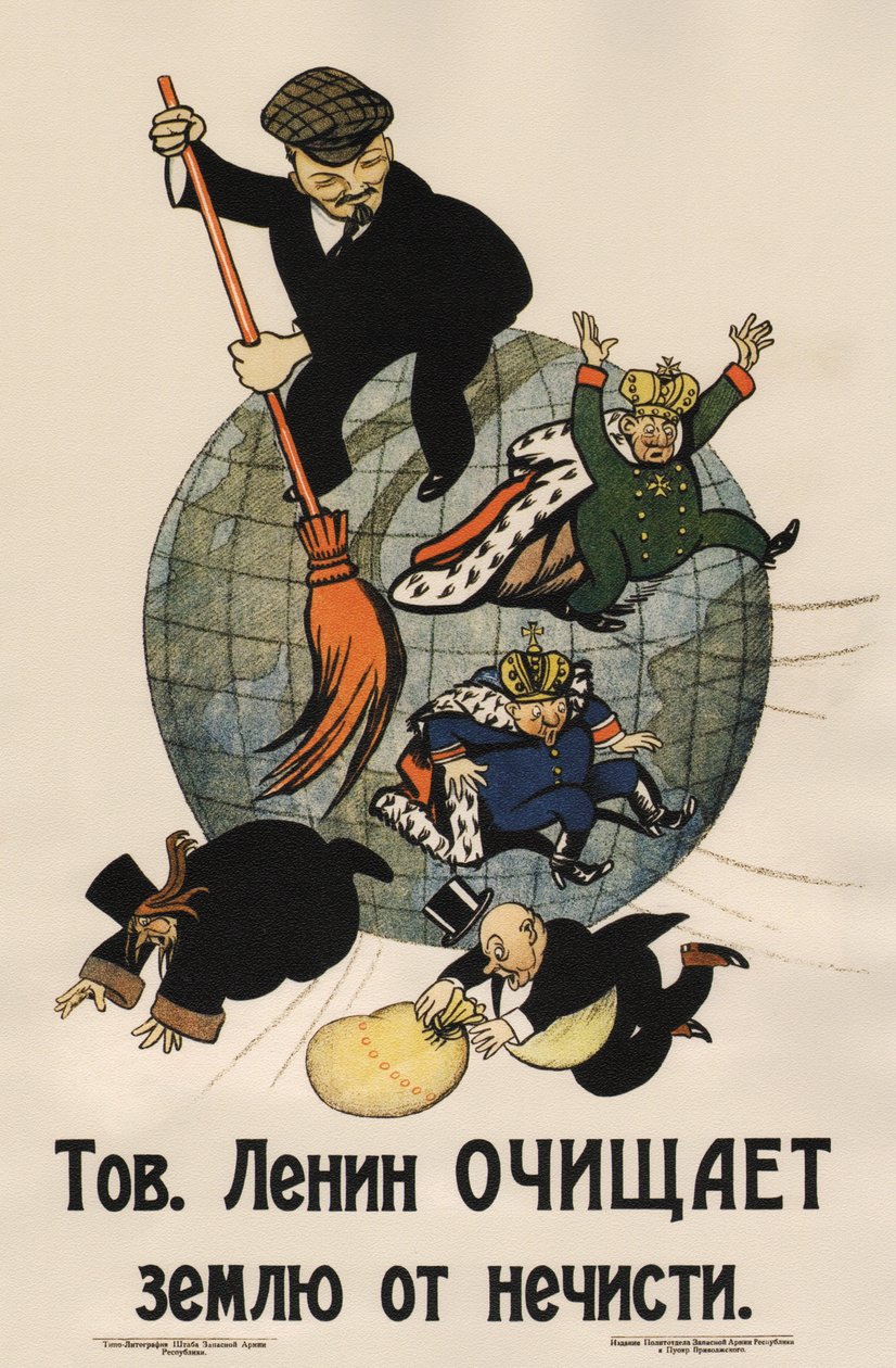 Towarzysz Lenin oczyszcza ziemię ze śmieci Plakat, 1920 autorstwa Deni