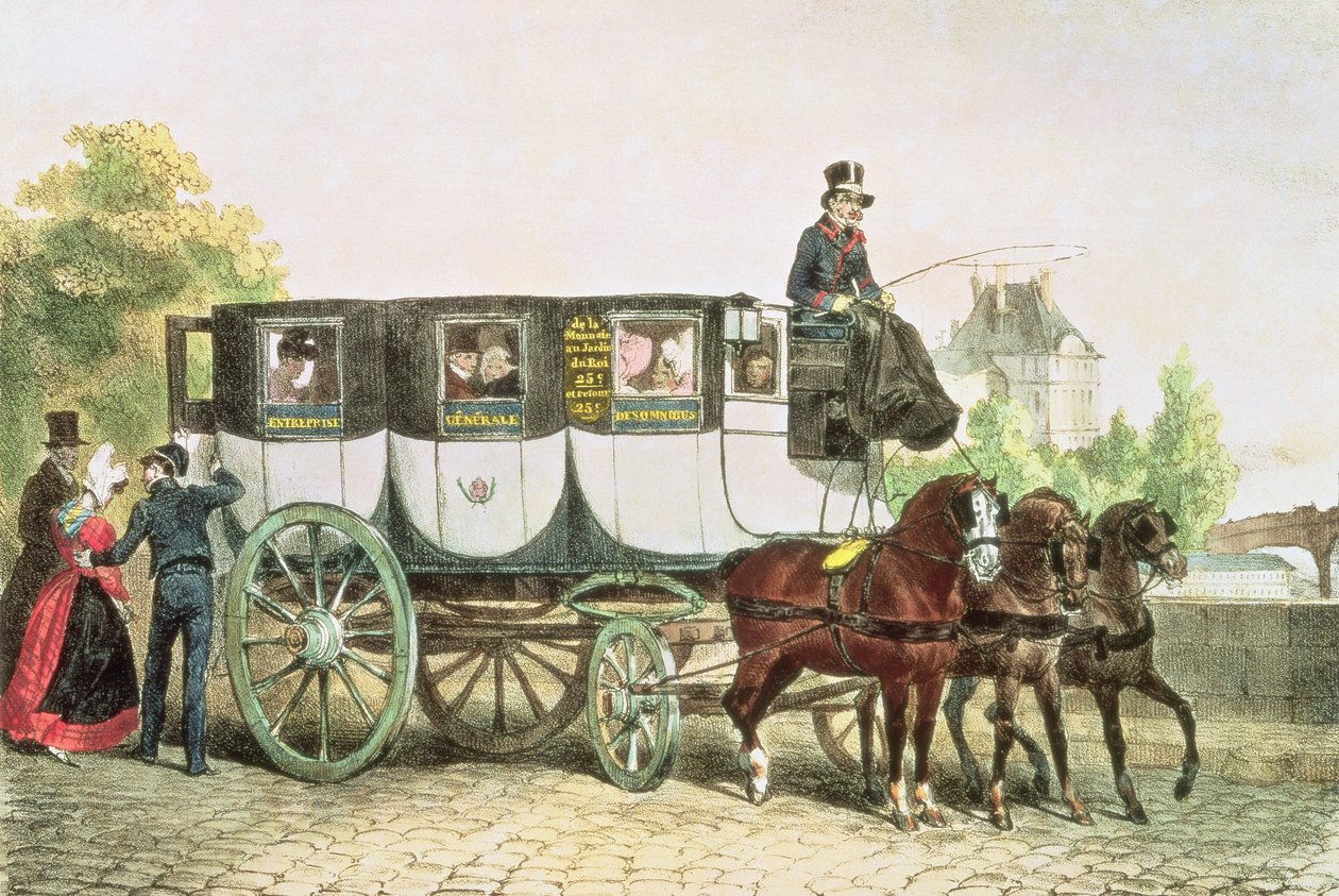 „Entreprise Generale des Omnibus”, autokar z Monnaie do Jardin du Roi, ok. 1815 autorstwa Denis Auguste Marie Raffet
