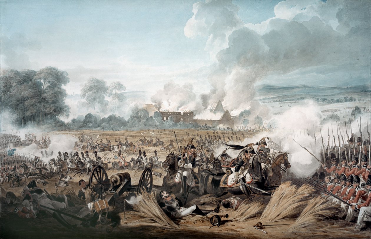 Atak francuskiej kawalerii na placach brytyjskich w bitwie pod Waterloo, 1815 r autorstwa Denis Dighton