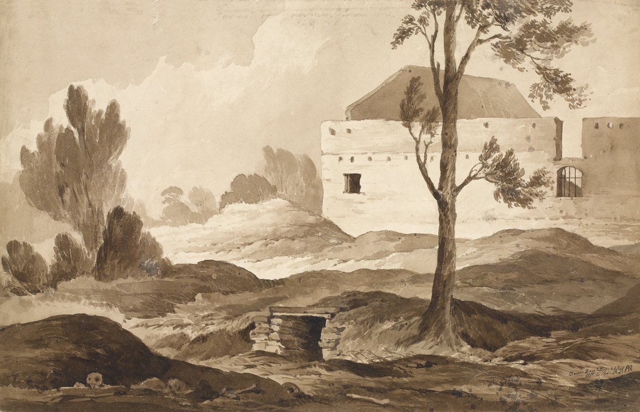 „No 9 Farme du Gourman z prawicy”, 1815 (wc i ołówek na papierze) autorstwa Denis Dighton
