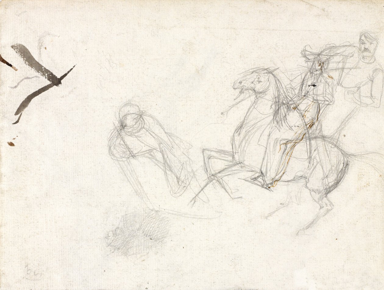 Studia postaci sierżanta Ewarta, Scots Greys, do obrazu przedstawiającego jego pojmanie francuskiego orła w bitwie pod Waterloo, 1815, ok. 1817 (ołówek i tusz na papierze) autorstwa Denis Dighton