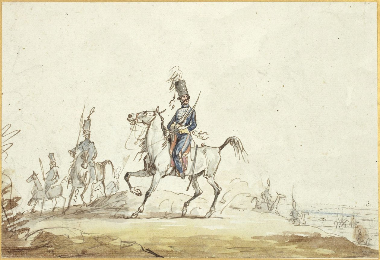 Kawalerzyści na wzgórzu autorstwa Denis-Auguste-Marie Raffet