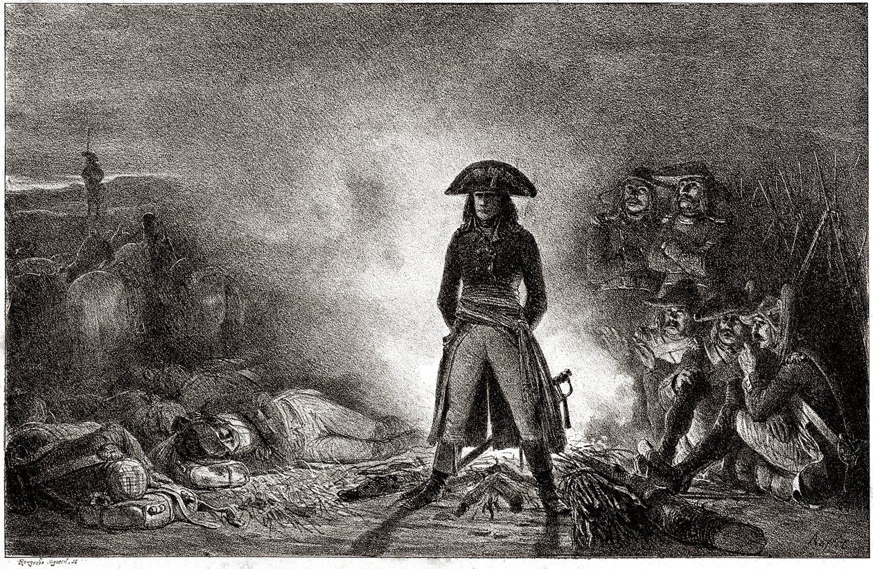 Napoleon Bonaparte obozujący wśród swoich żołnierzy w 1796 r. podczas kampanii włoskiej autorstwa Denis-Auguste-Marie Raffet