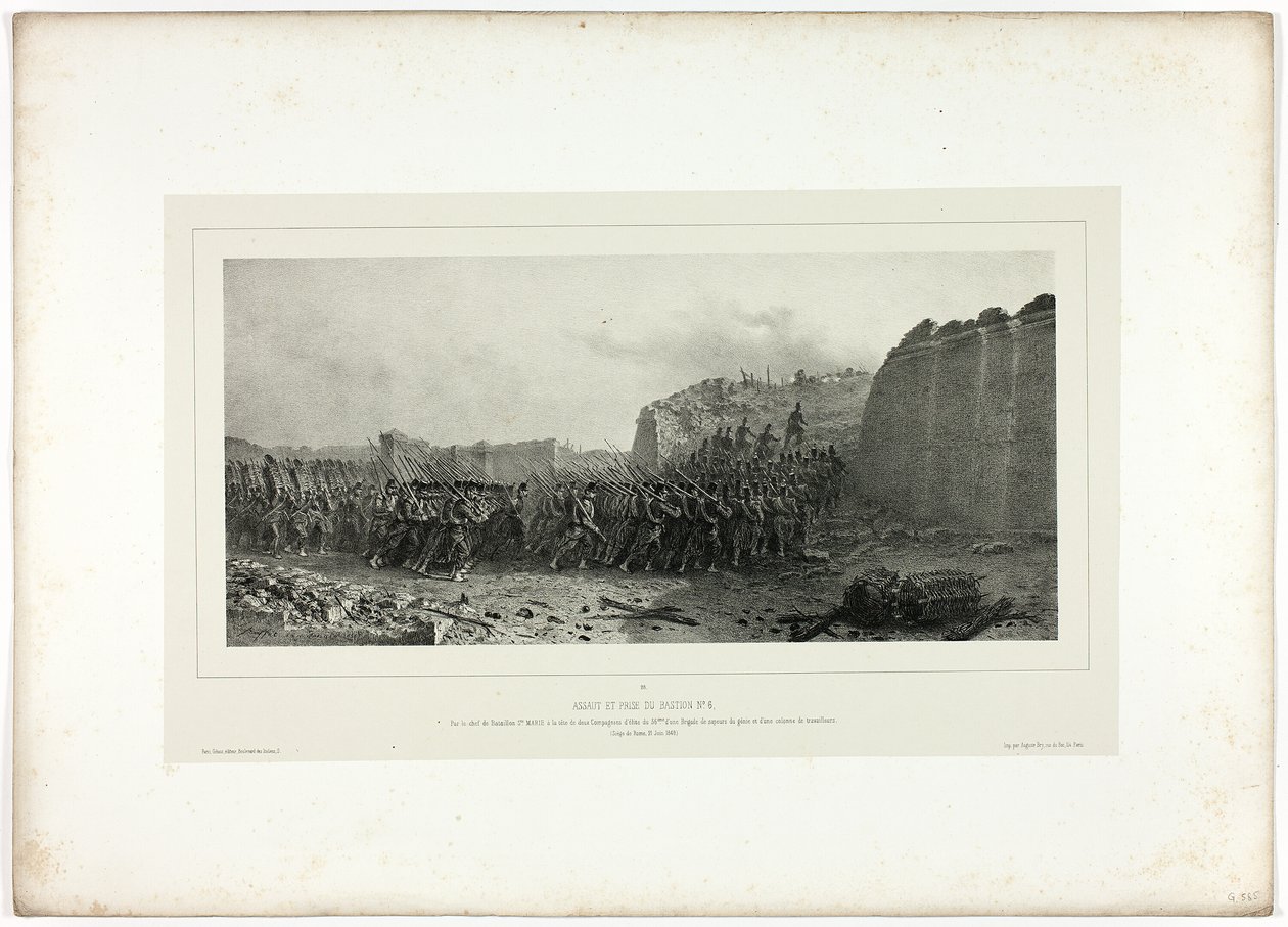 Szturm i zdobycie bastionu nr. 6, z Memories of Italy: Rome Expedition autorstwa Denis Auguste Marie Raffet