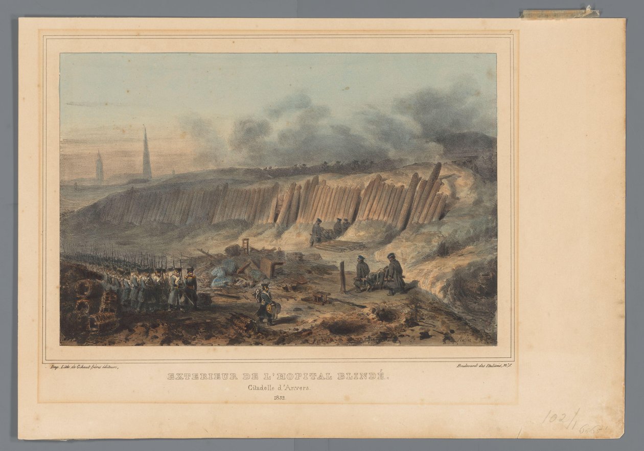 Z zewnątrz okopany szpital polowy Cytadeli w Antwerpii, 1832 Exterior de l