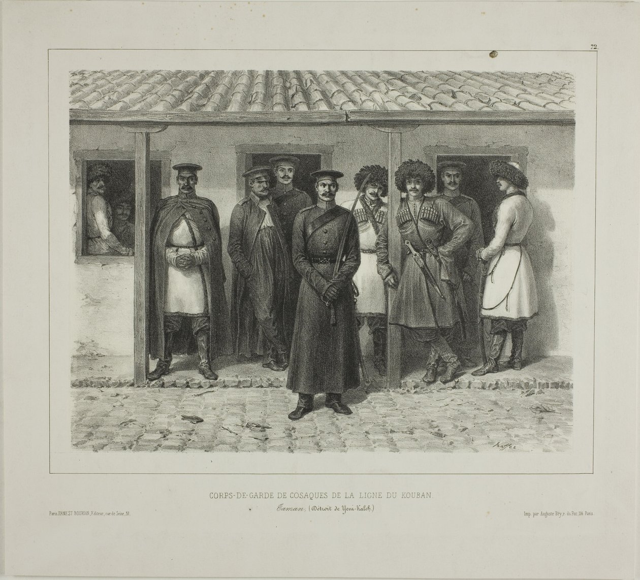 Kozacka ochrona linii, Kubań, Taman, Détroit de Yéni-Kaleb, 9 października 1837 r. autorstwa Denis Auguste Marie Raffet