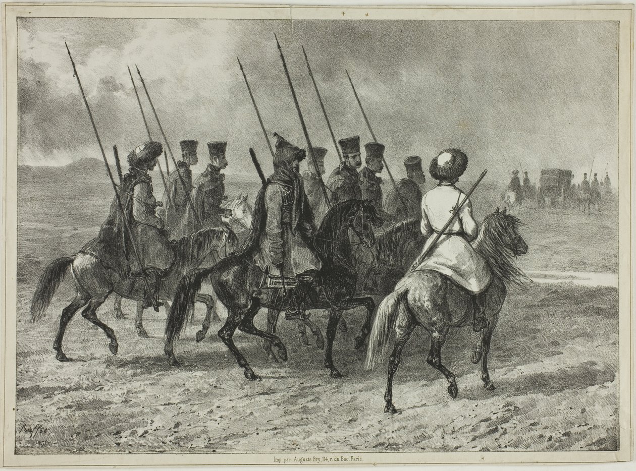 Eskorta kozacka do granicy Kubania, Taman (Rosja Środkowa), 11 października 1837 autorstwa Denis Auguste Marie Raffet