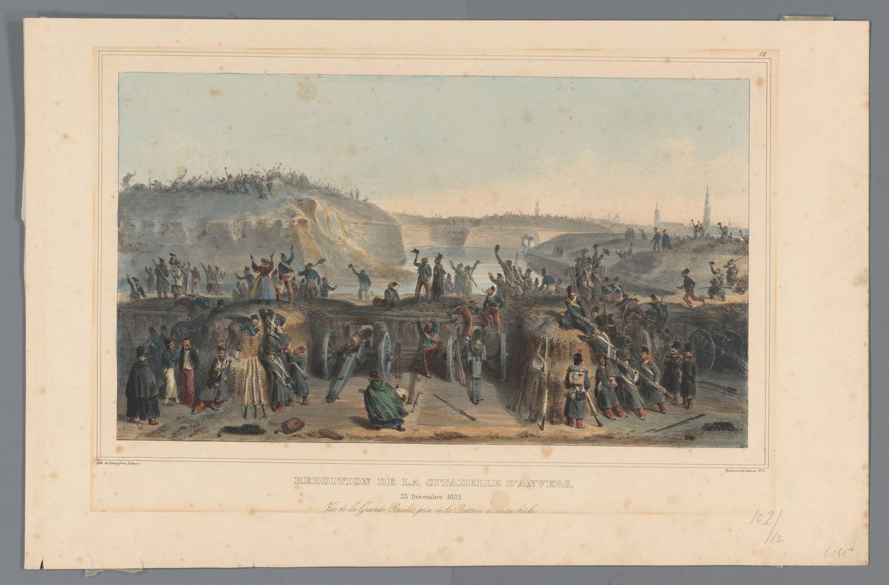 Overgave van de Citadel van Antwerpen, 1832 Kapitulacja Cytadeli Antwerpii (tytuł na obiekcie) Rysunki wykonane z życia podczas oblężenia Cytadeli w Antwerpii przez Raffeta (tytuł serii na obiekcie) autorstwa Denis Auguste Marie Raffet
