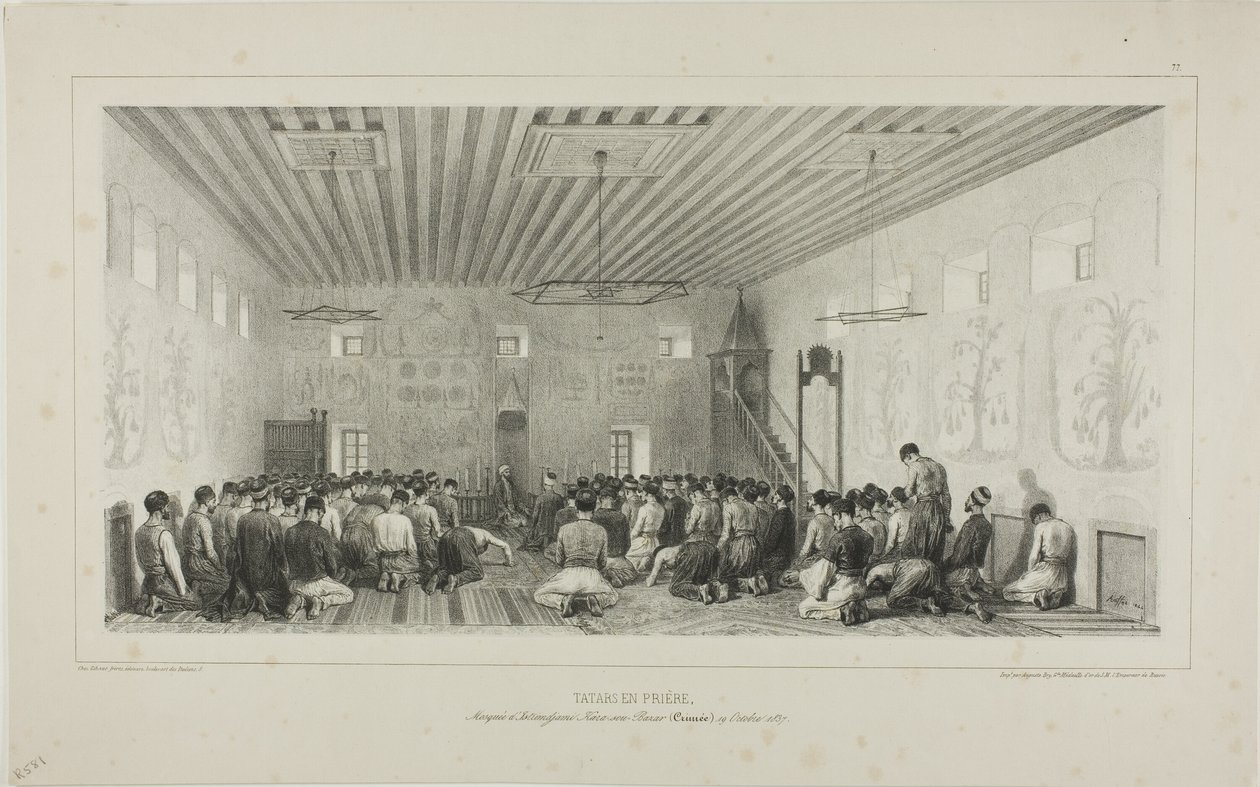 Modlący się Tatarzy, Istrimdjami-Kara-sou-Bazar, Krym, 19 października 1837 r. autorstwa Denis Auguste Marie Raffet