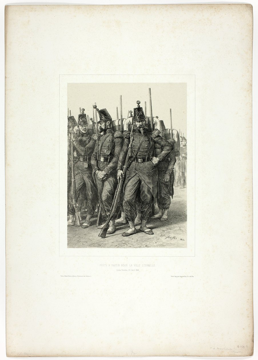 Gotowy do wyjazdu do Wiecznego Miasta, z Souvenirs d’Italie: Expédition de Rome autorstwa Denis Auguste Marie Raffet