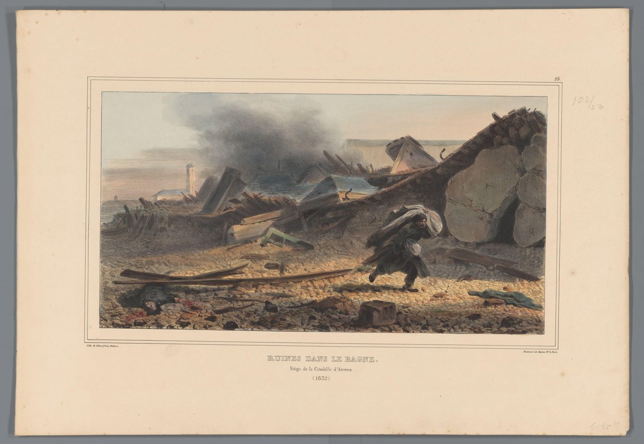 Ruiny, 1832 Ruiny w Bagne (tytuł na obiekcie) Rysunki wykonane z życia podczas oblężenia Cytadeli w Antwerpii przez Raffeta (tytuł serii na obiekcie) autorstwa Denis Auguste Marie Raffet