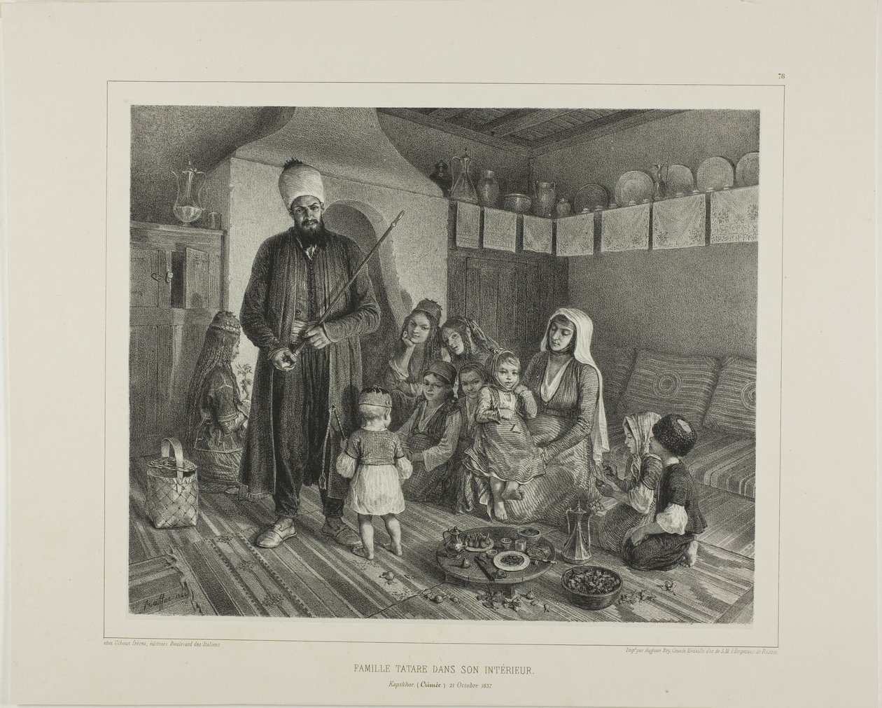 Tatarska rodzina w swoim domu, Kapskhor, Krym, 21 października 1837 autorstwa Denis Auguste Marie Raffet