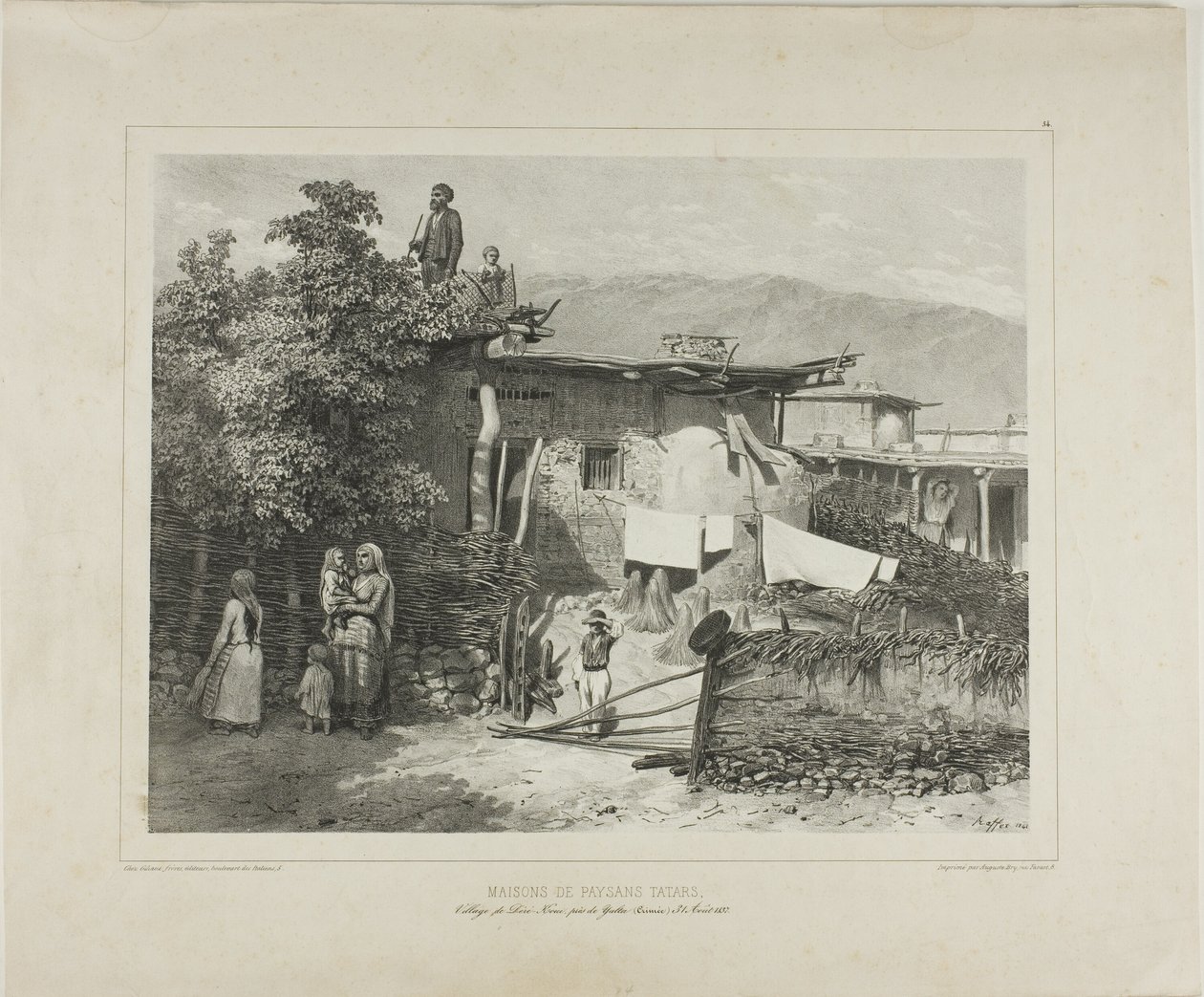 Domy tatarskich chłopów w wiosce Déré-Koui, niedaleko Jałty, Krym, 31 sierpnia 1837 r. autorstwa Denis Auguste Marie Raffet