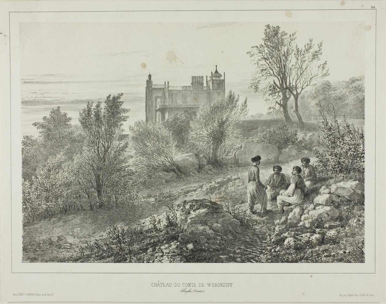Zamek hrabiego Woronzowa, Ałupka, Krym, 12 sierpnia 1837 r. autorstwa Denis Auguste Marie Raffet