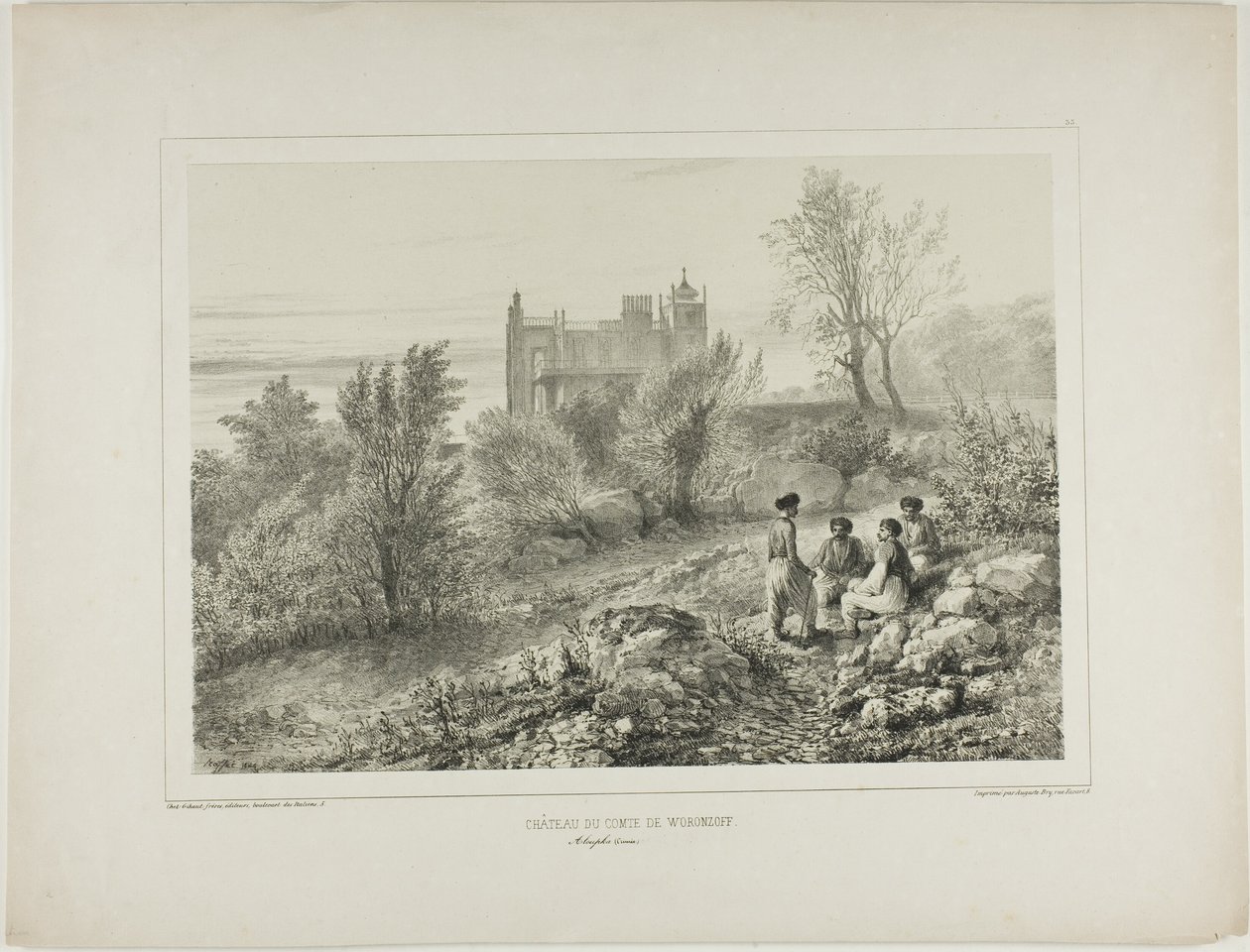 Zamek hrabiego Woronzowa, Ałupka, Krym, 12 sierpnia 1837 r. autorstwa Denis Auguste Marie Raffet