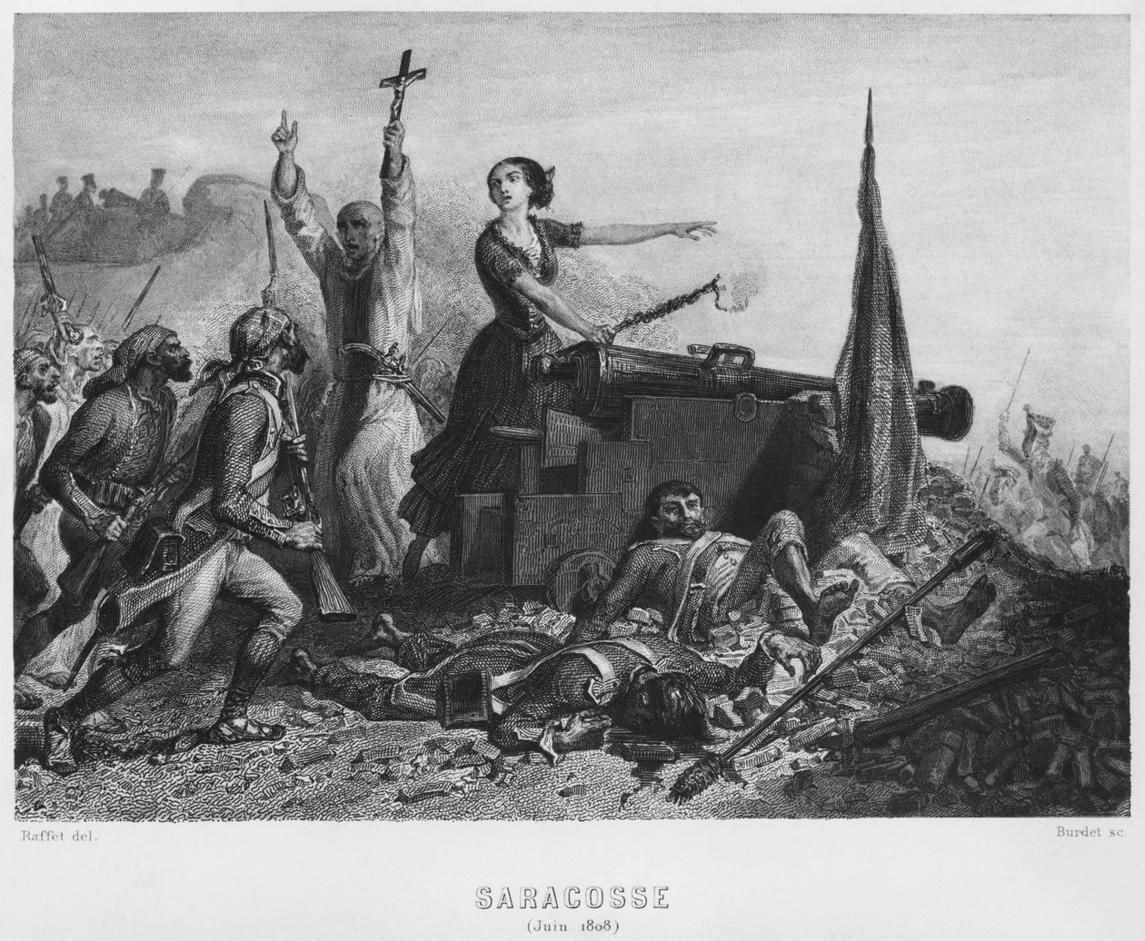 Oblężenie Saragossy w czerwcu 1808, wyryty przez Augustina Burdeta (ur. 1798) autorstwa Denis Auguste Marie Raffet