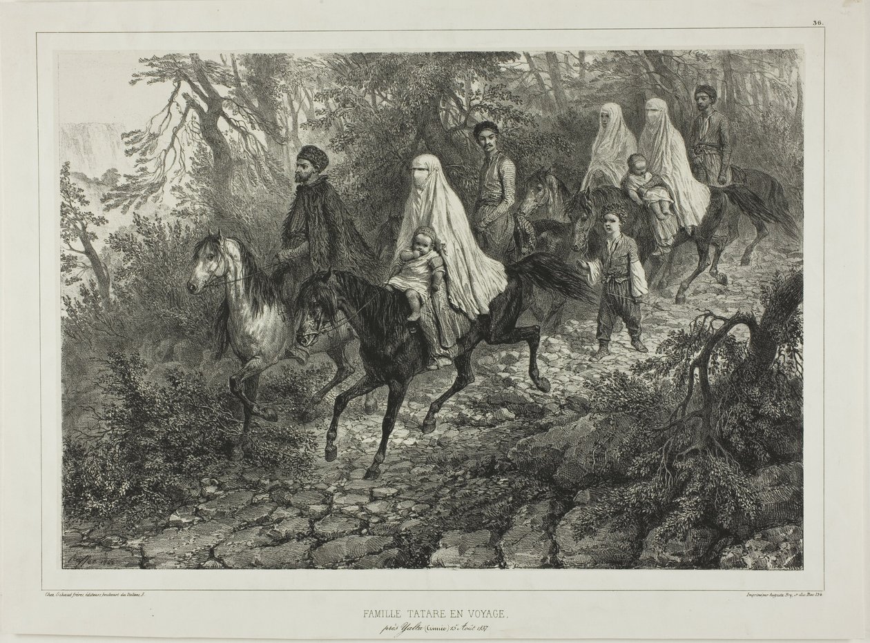 Podróżująca rodzina tatarska, niedaleko Jałty, Krym, 15 sierpnia 1837 r. autorstwa Denis Auguste Marie Raffet