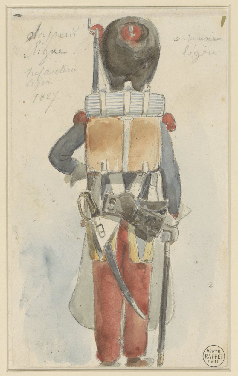 Studia mundurowe Saper linii. Lekka piechota 1827 (tytuł na obiekcie) autorstwa Denis Auguste Marie Raffet