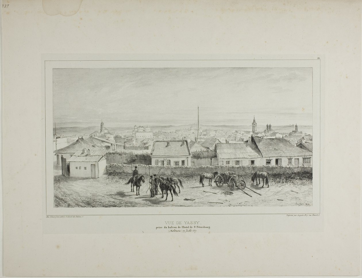Widok na Jassy z balkonu hotelu St. Petersburg, Mołdawia, 19 lipca 1837 r. autorstwa Denis-Auguste-Marie Raffet