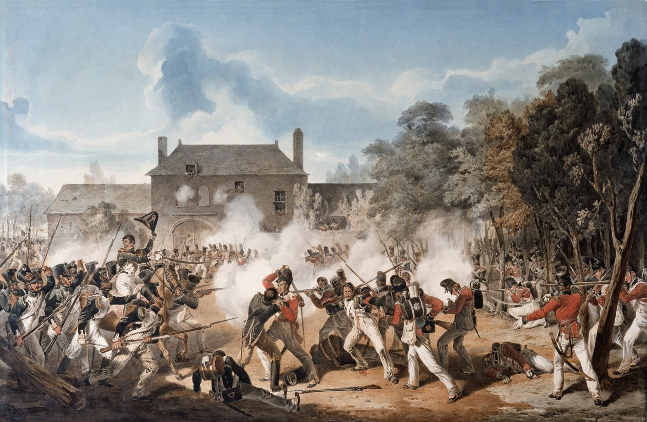 Obrona Chateau de Hougoumont przez flankę Company, Coldstream Guards 1815, 1815 autorstwa Denis Dighton