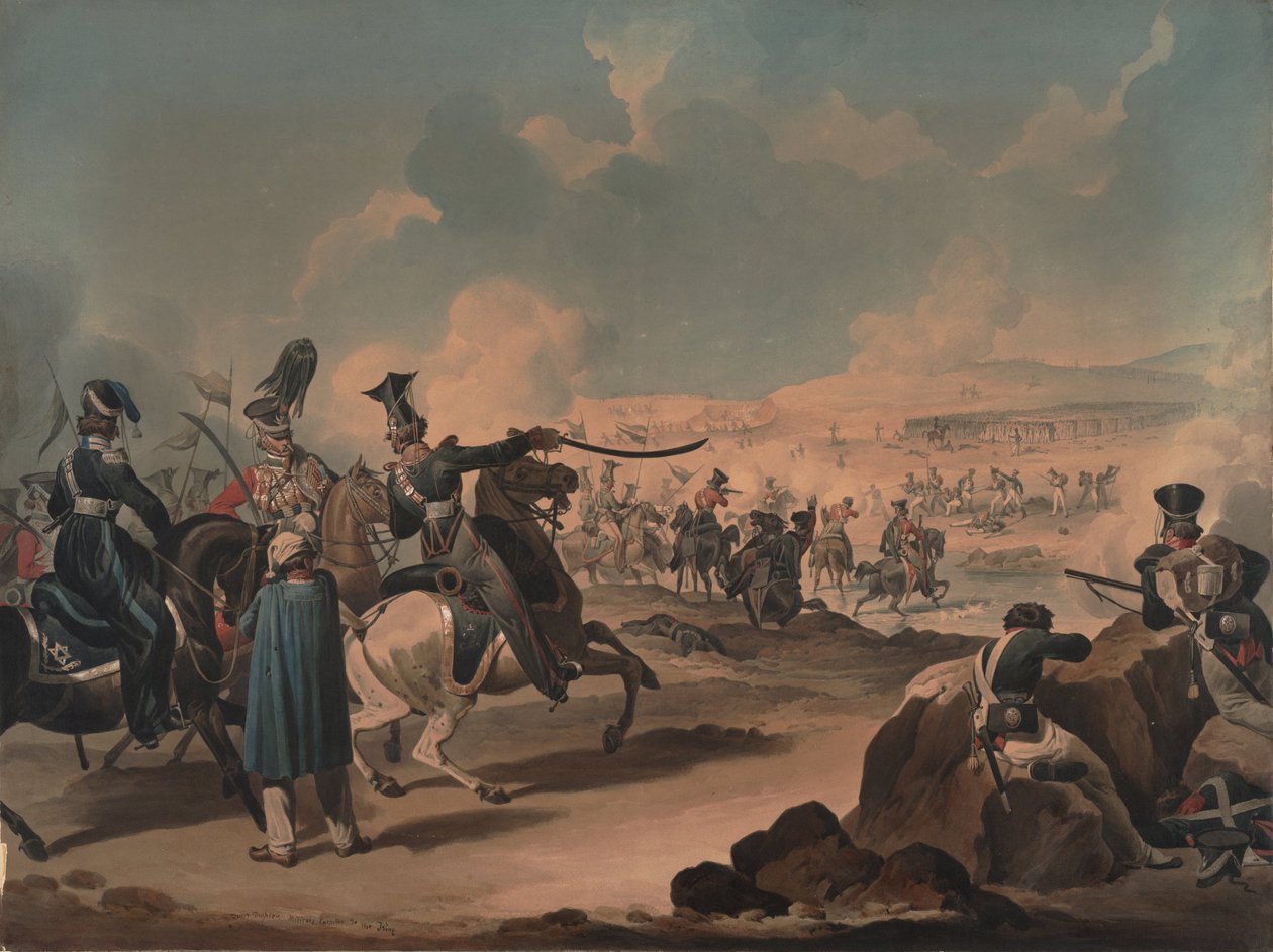 Kawaleria rosyjska atakująca piechotę francuską pod Borodino, ok. 1813 autorstwa Denis Dighton