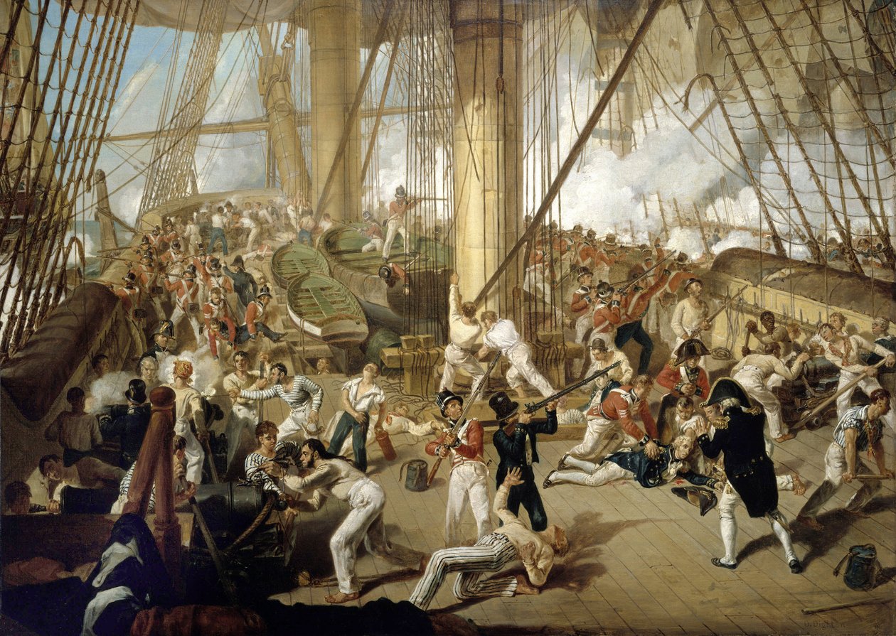 Upadek Horatio Nelsona (1758-1805) w bitwie pod Trafalgarem, 21 października autorstwa Denis Dighton