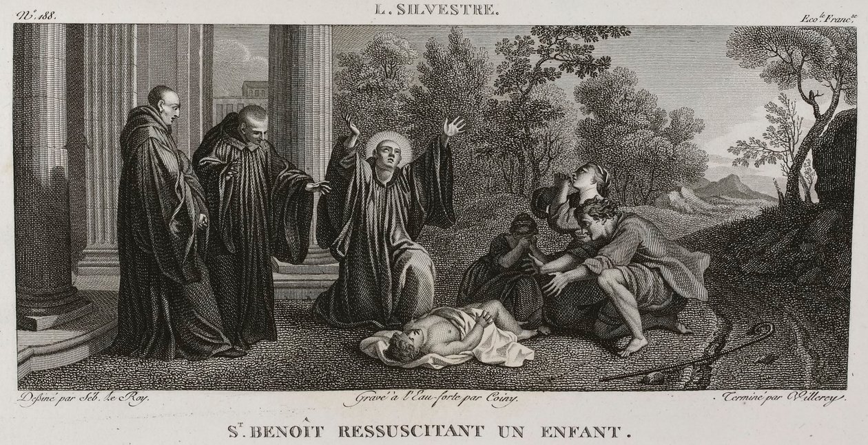 Denis-Sébastien Leroy, Antoine-Claude-François Villerey et Coiny - Saint Benoît reanimujący dziecko, według Louisa de Silvestre - 1802-1815 autorstwa Denis Sebastien Leroy
