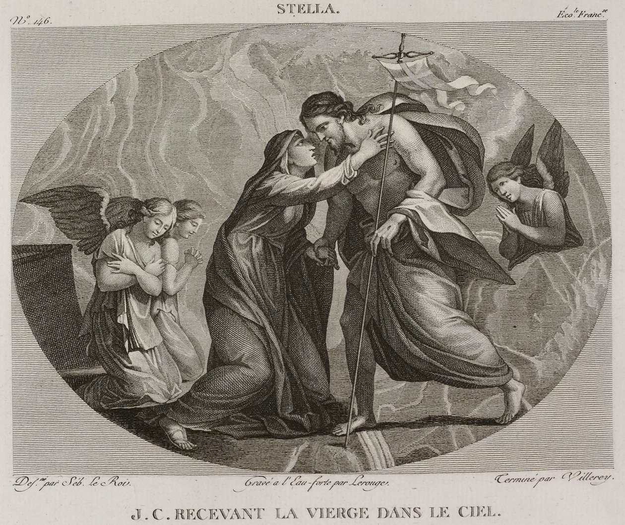 Denis-Sébastien Leroy, Antoine-Claude-François Villerey et Lerouge - Jezus Chrystus przyjmujący Dziewicę w niebie, według Jacques Stella - 1802-1815 autorstwa Denis Sebastien Leroy