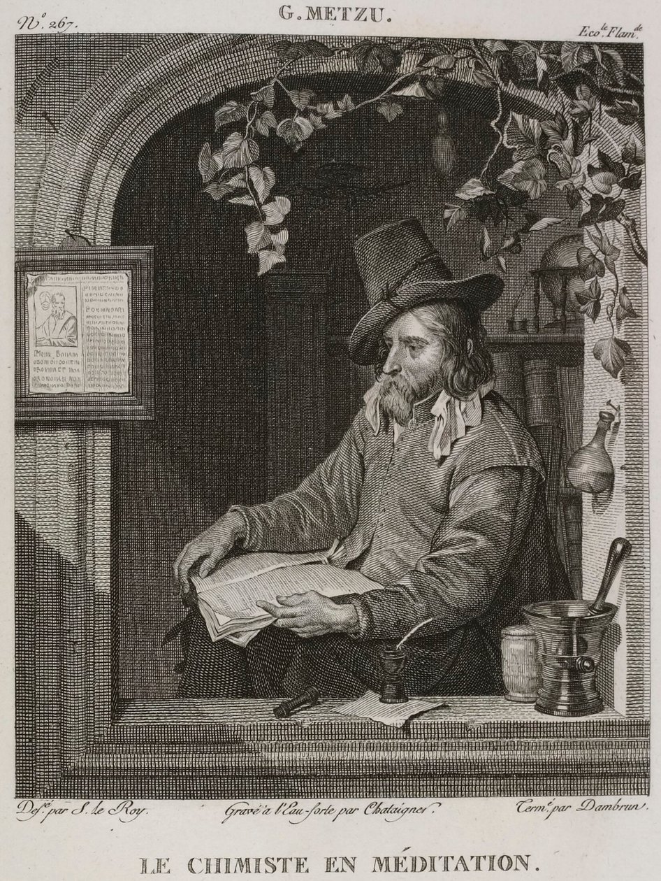 Denis-Sébastien Leroy, Chataigner i Dambrun - Chemik w medytacji, według Gabriela Metsu - 1802-1815 autorstwa Denis Sebastien Leroy