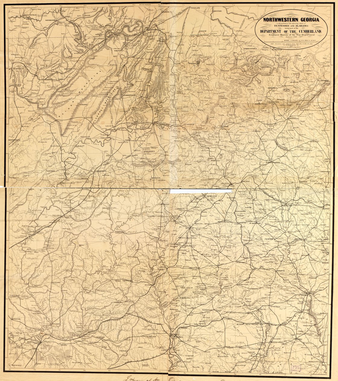 Północno-Zachodnia Gruzja (z częściami sąsiednich stanów Tennessee i Alabama) będąca częścią Departamentu Cumberland autorstwa Denis; United States. War Department. Engineer Bureau Callahan