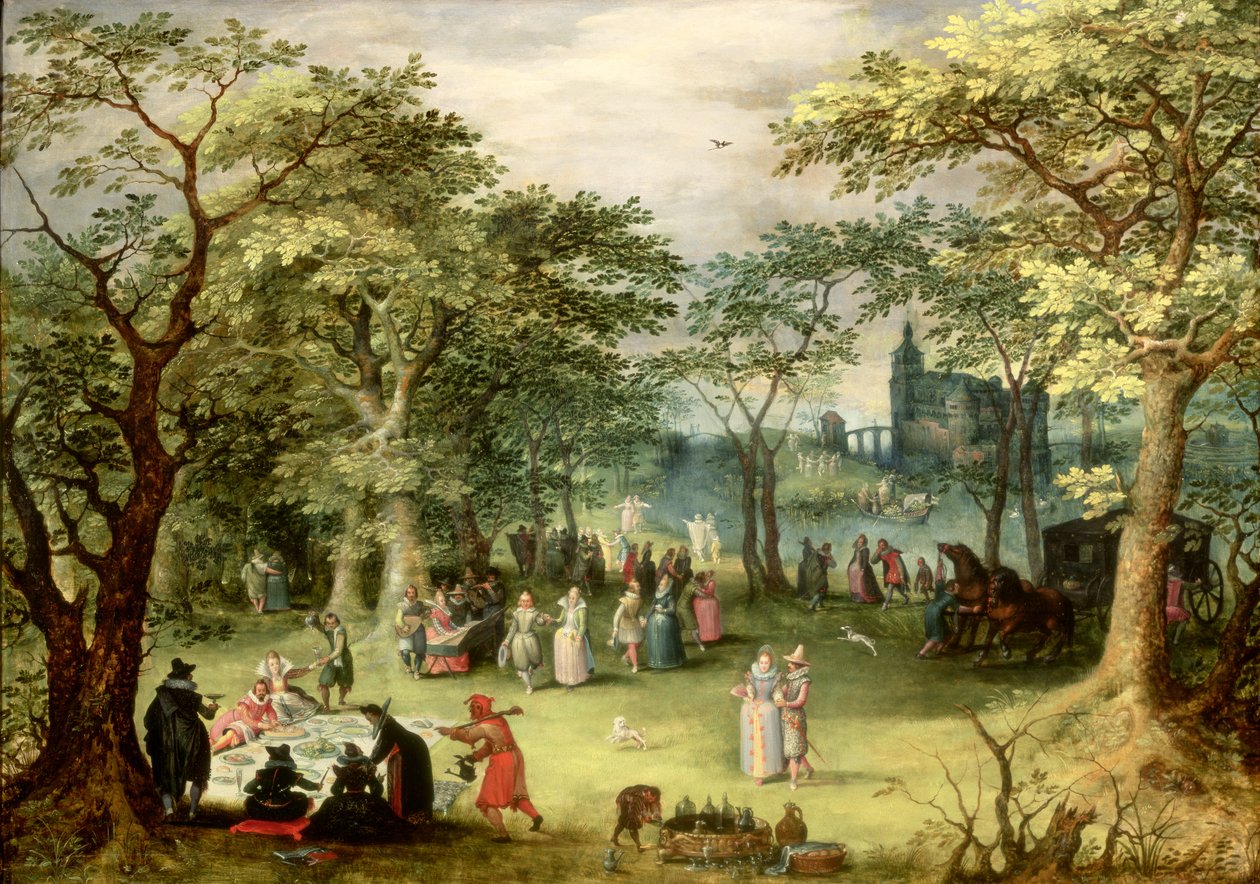 Pejzaż z „fete galante”, (panel) autorstwa Denys van Alsloot